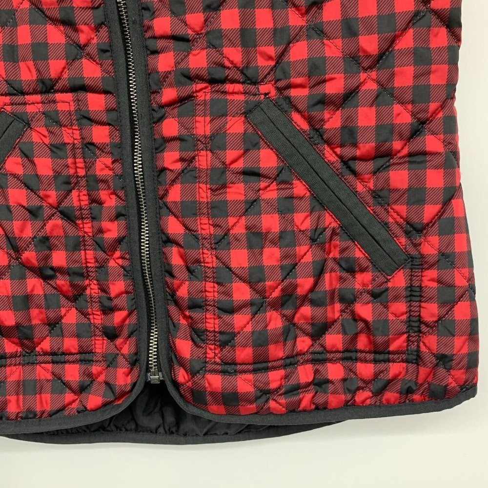 Old Navy Vest Red Black Plaid Check Quilted Puffer Full Zip - Picture 5 of 9
